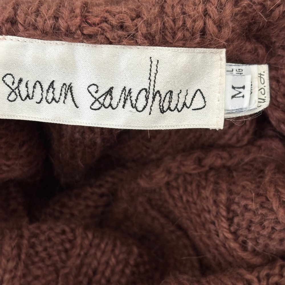 Vtg 90s Wool Alpaca Leather Sweater Sz M Brown Boho‎ Luxe Festival Embellished - Picture 8 of 9
